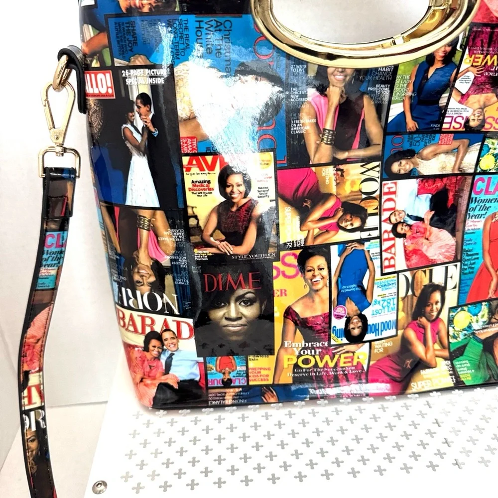 Michelle Obama Colorful Graphic Glossy Collage Handbag Zippered Closure Clutch